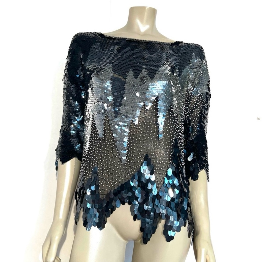Oleg Cassini Vintage Large & Small Sequin & Beads Party Blouse